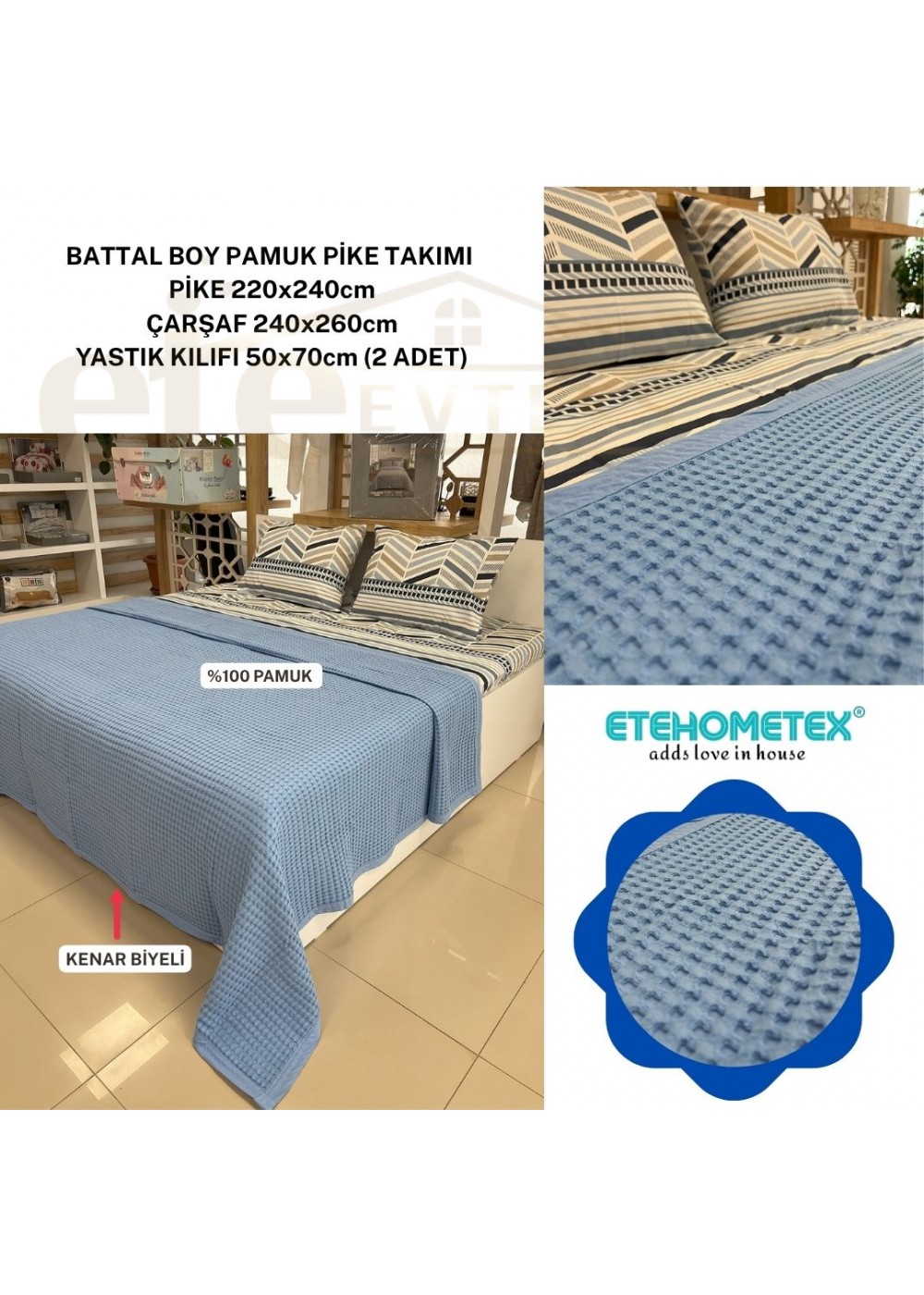 ETEHOMETEX ÇİFT KİŞİLİK HAVUZLU PİKE TAKIMI MAVİ 8696474231882 ETEHOMETEX ÇİFT KİŞİLİK HAVUZLU PİKE TAKIMI MAVİ 8696474231882
